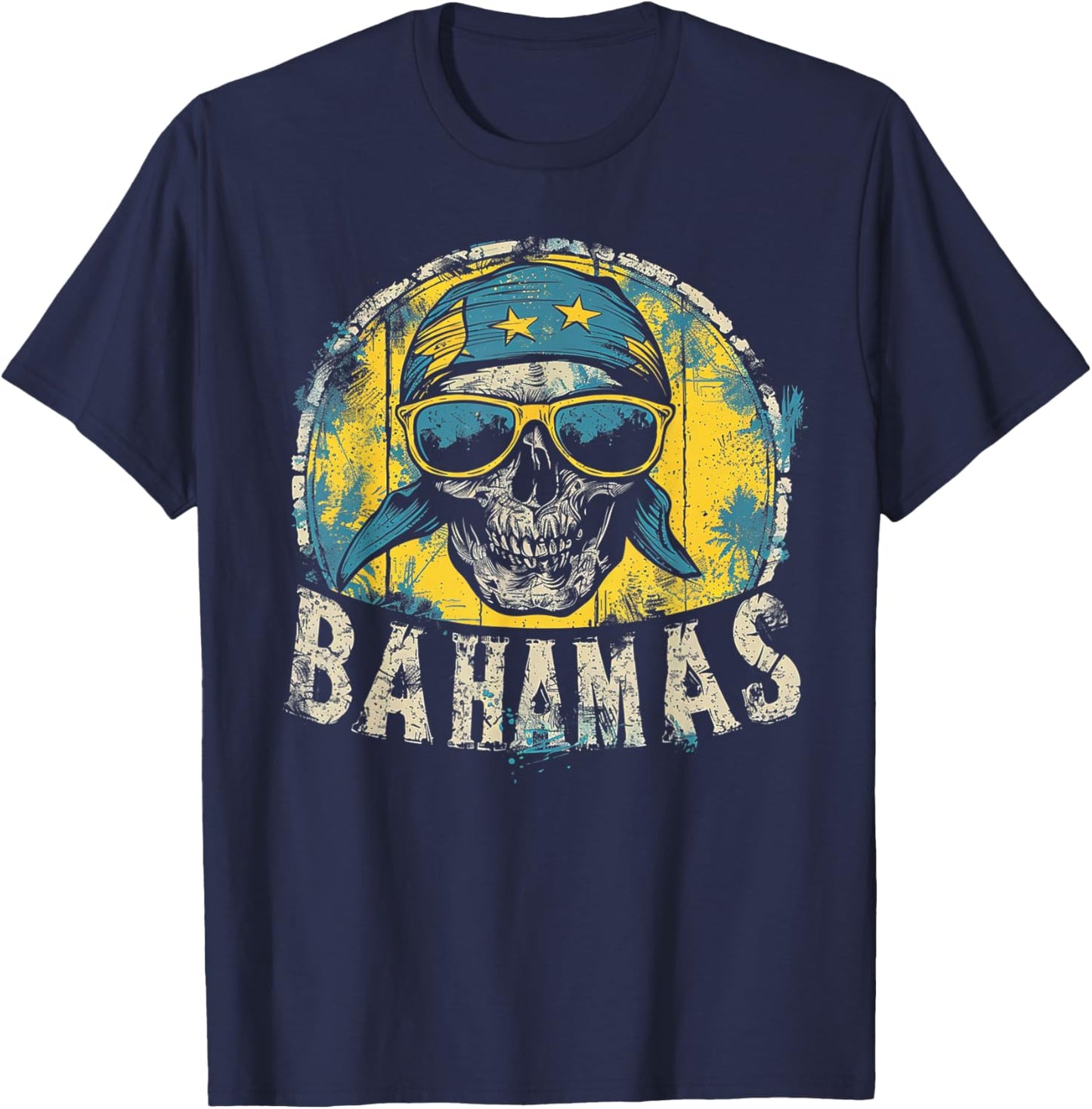 Bahamas Flag - Skull Skeleton Vintage Country Cruise Family T-Shirt - T-Shirt | Navy