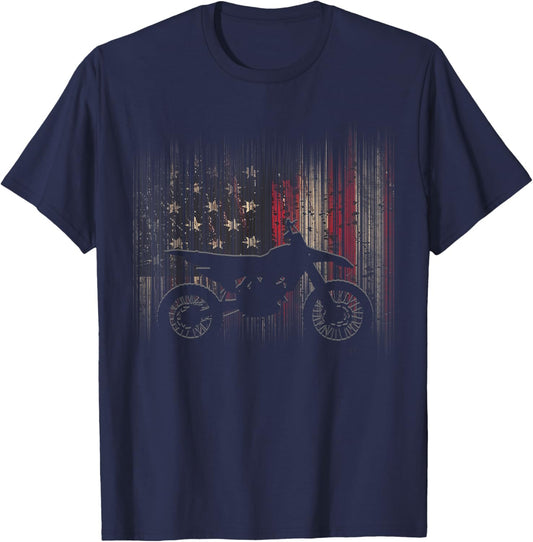 BASBO American Flag Dirt Bike Motocross T-Shirt - T-Shirt | Navy