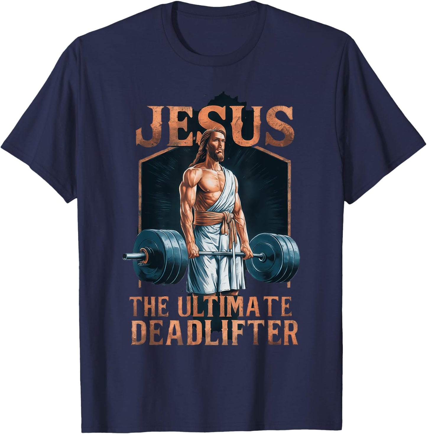 Jesus The Ultimate Deadlifter Fitness Gym Vintage Christian T-Shirt - T-Shirt | Navy