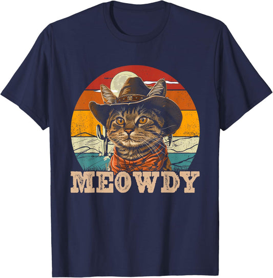Graphic Western Cats Animals Pet Meowdy Kitten Cowboy Hat T-Shirt - T-Shirt | Navy