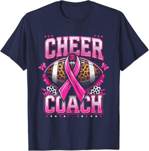 Football Cheer Coach Pink Ribbon Breast Cancer Awareness T-Shirt - T-Shirt | Navy
