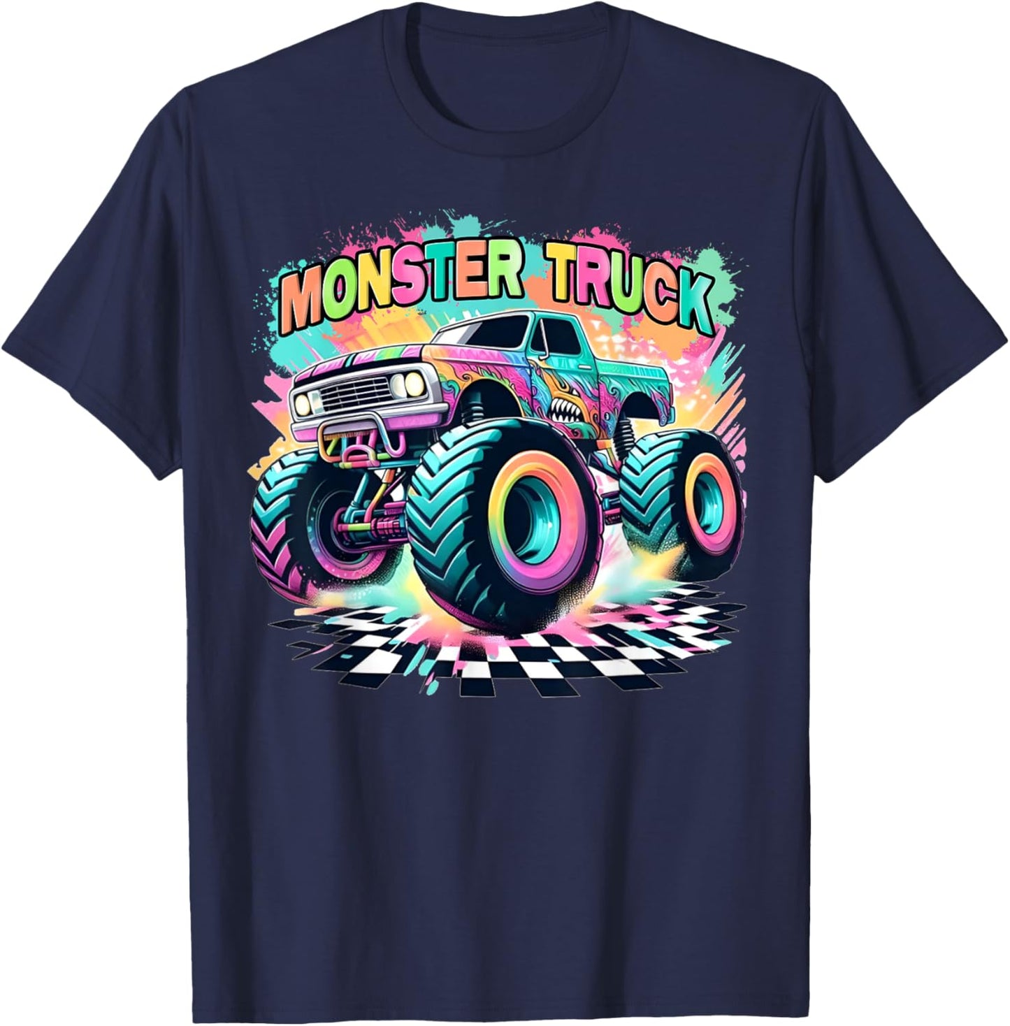 Monster Truck Colorful Birthday Party Retro Trucks Car Lover T-Shirt - T-Shirt | Navy