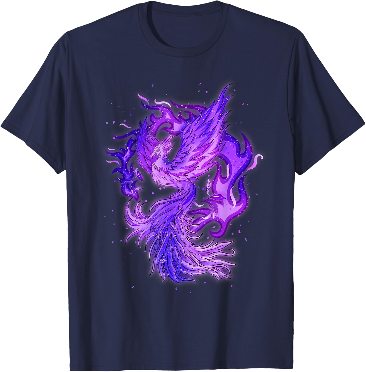 Phoenix Bird Design With Purple Fire T-Shirt - T-Shirt | Navy