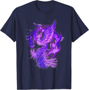 Phoenix Bird Design With Purple Fire T-Shirt - T-Shirt | Navy