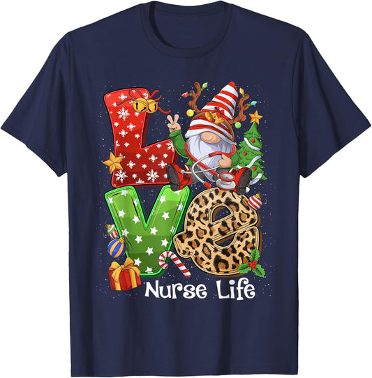 Gnome Family Christmas Men - LOVE Nurse Gnome T-Shirt - T-Shirt | Navy