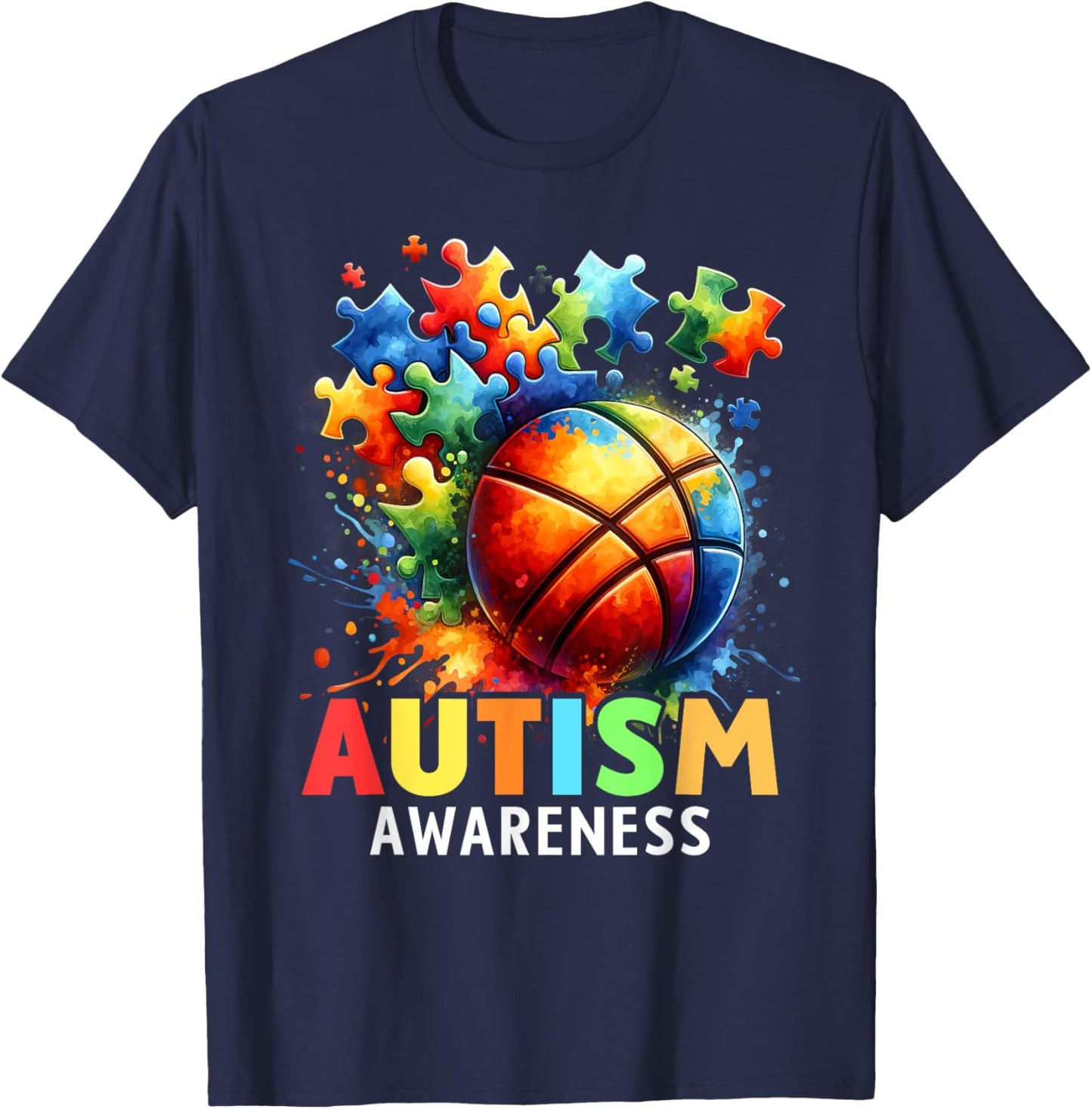 Autism Basketball Autistic Autism Awareness Colorful T-Shirt - T-Shirt | Navy