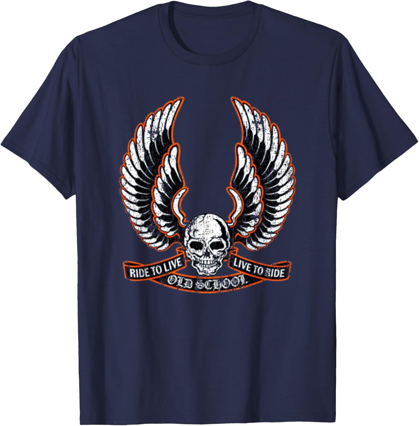 Ride To Live Live To Ride Old School Cool Vintage Biker T-Shirt - T-Shirt | Navy