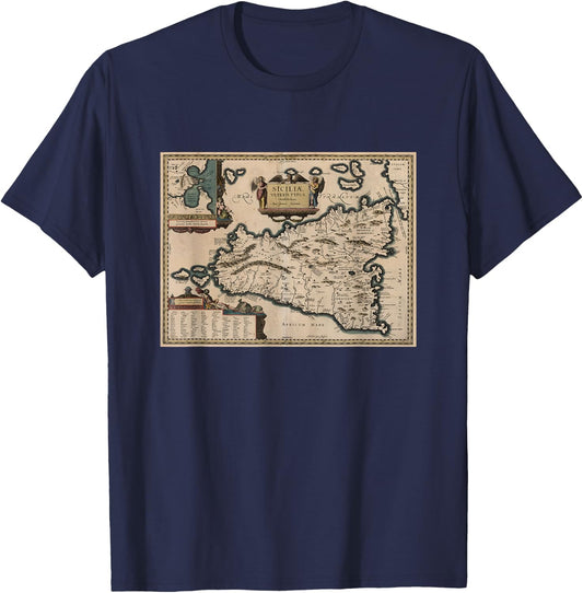 Sicily Italy Map T Shirt T-Shirt - T-Shirt | Navy