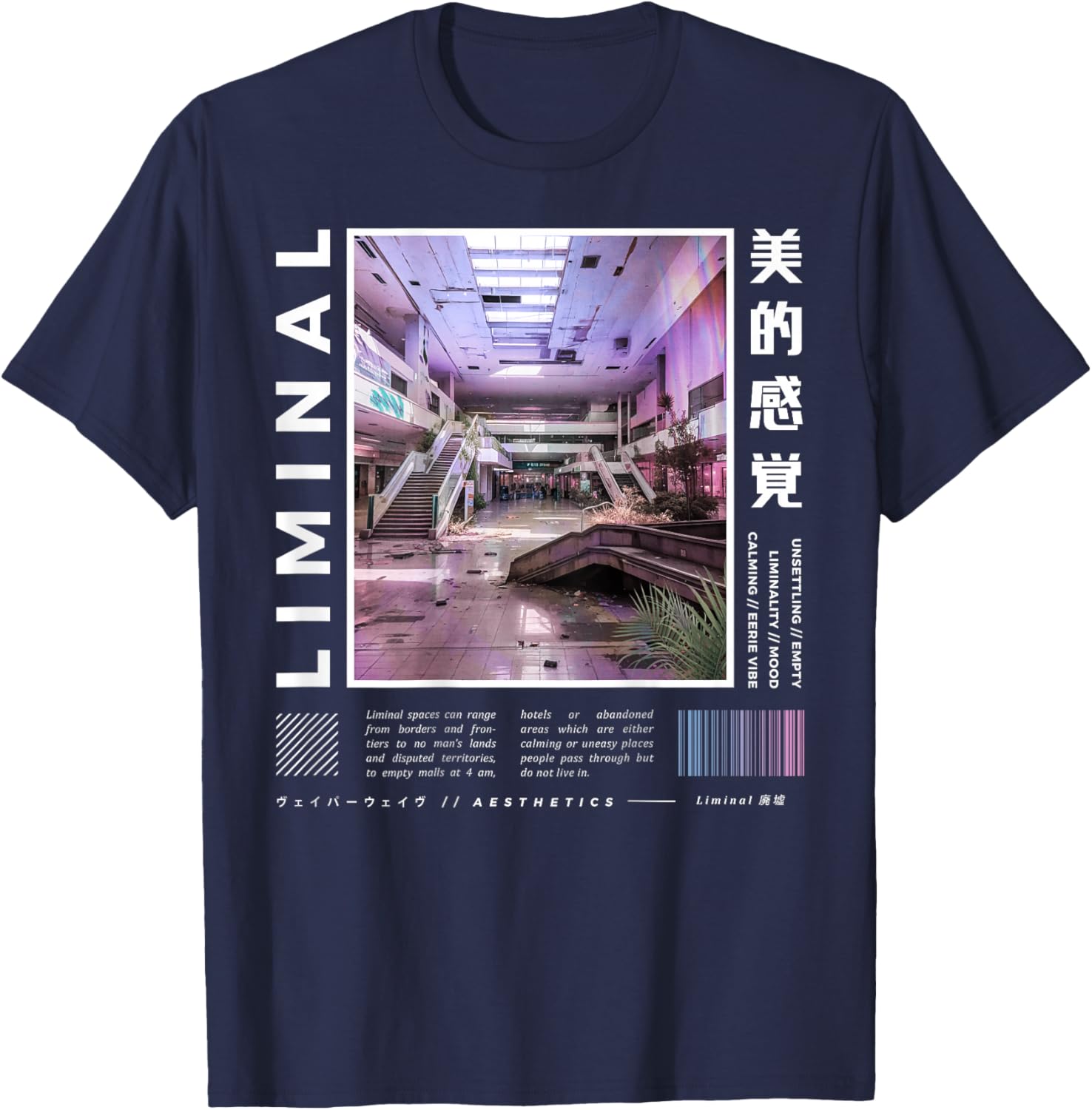 Liminal Spaces (BackPrint) Vaporwave Backrooms Pastel Goth T-Shirt - T-Shirt | Navy