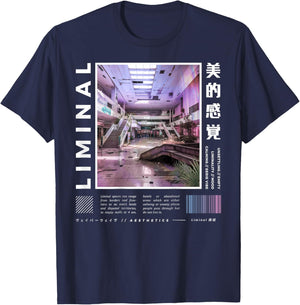 Liminal Spaces (BackPrint) Vaporwave Backrooms Pastel Goth T-Shirt - T-Shirt | Navy