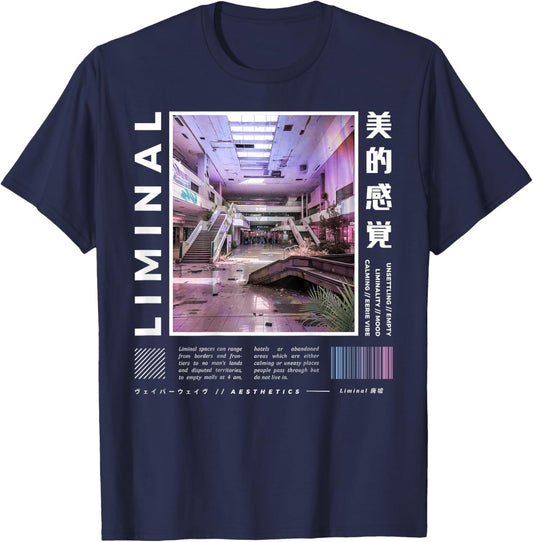 Liminal Spaces (BackPrint) Vaporwave Backrooms Pastel Goth T-Shirt - T-Shirt | Navy