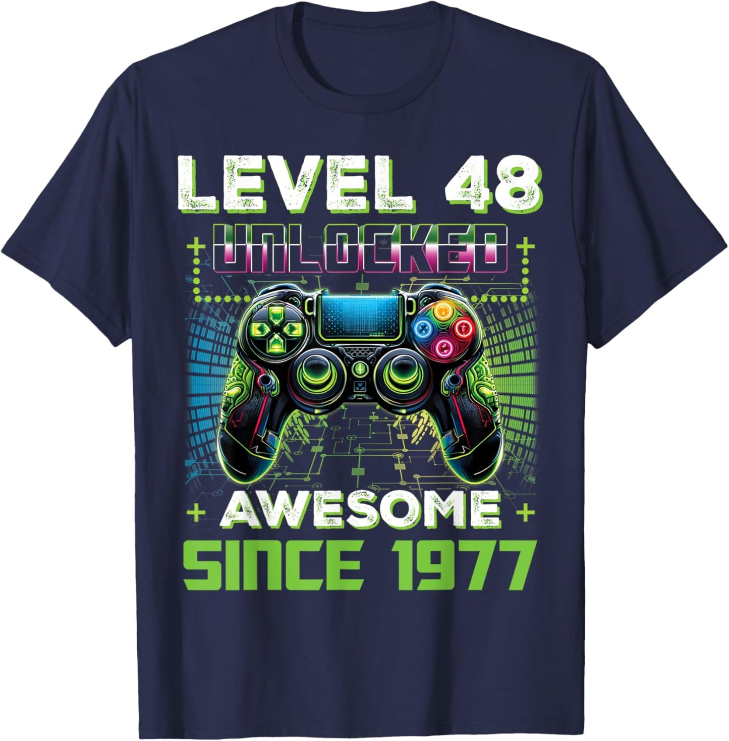 Level 48 Unlocked Video Game Controller 48th Birthday Gamer T-Shirt - T-Shirt | Navy