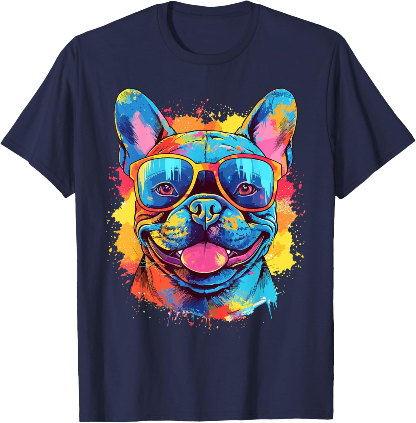 Colorful Watercolor French Bulldog T-Shirt - T-Shirt | Navy