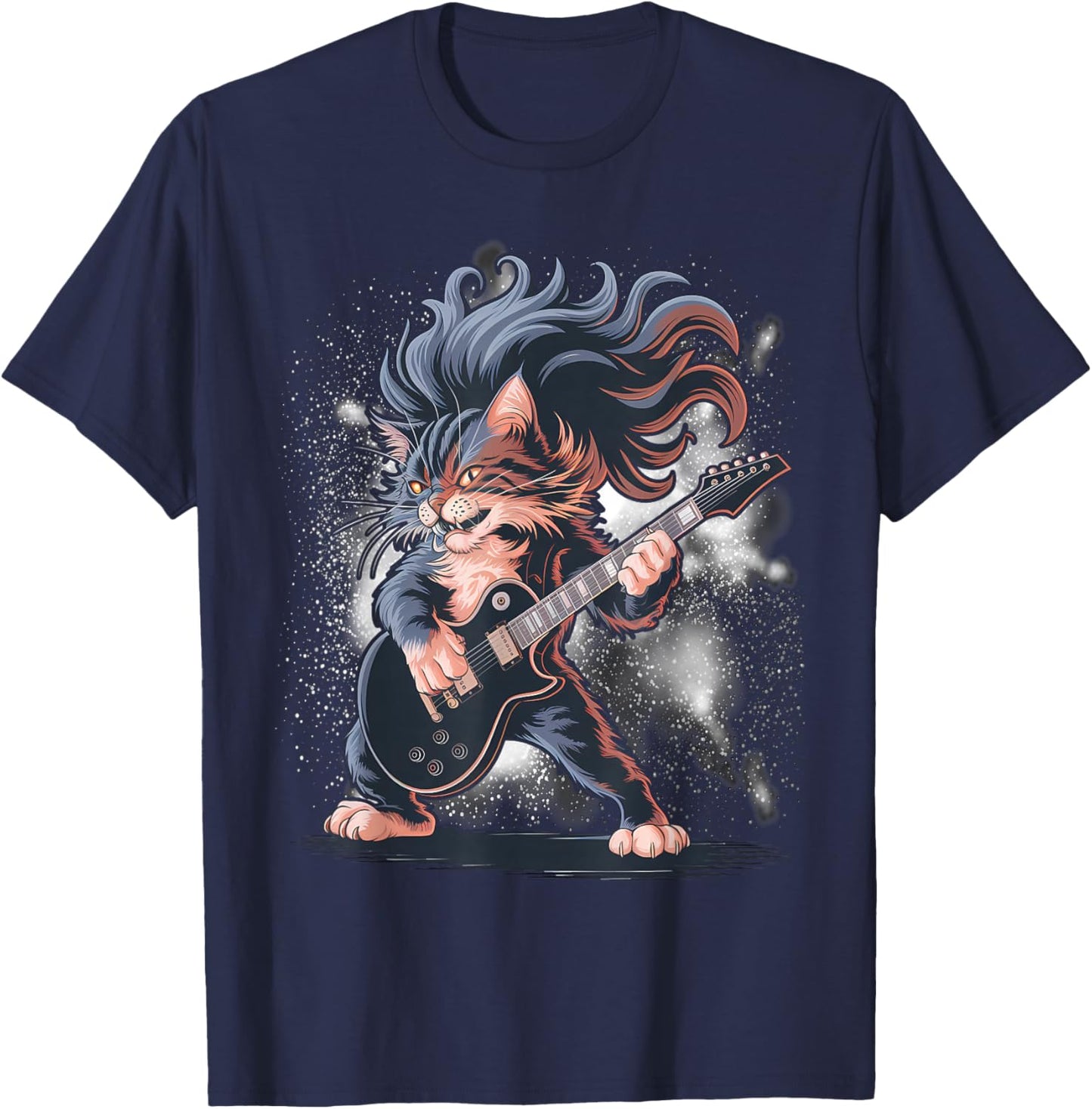 Rock and Roll Cat Playing Guitar T-Shirt - T-Shirt | Navy