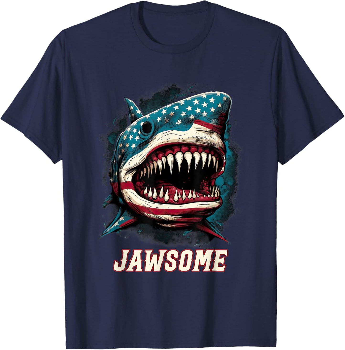 Merica 4th Of July Shark Jawsome Shark T-Shirt - T-Shirt | Navy