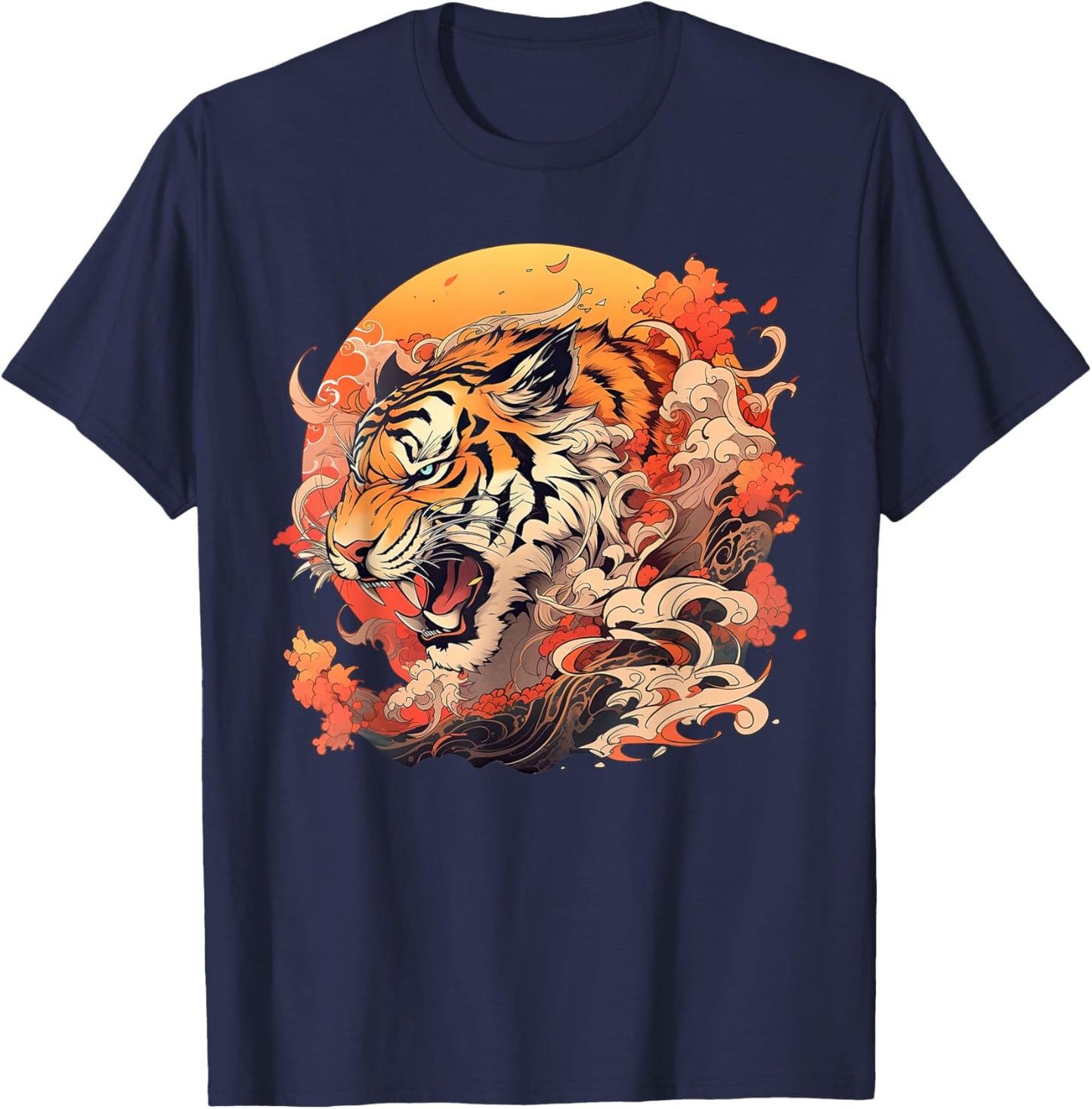 Asian Inspired Vintage Style 80s Retro Japanese Tiger T-Shirt - T-Shirt | Navy