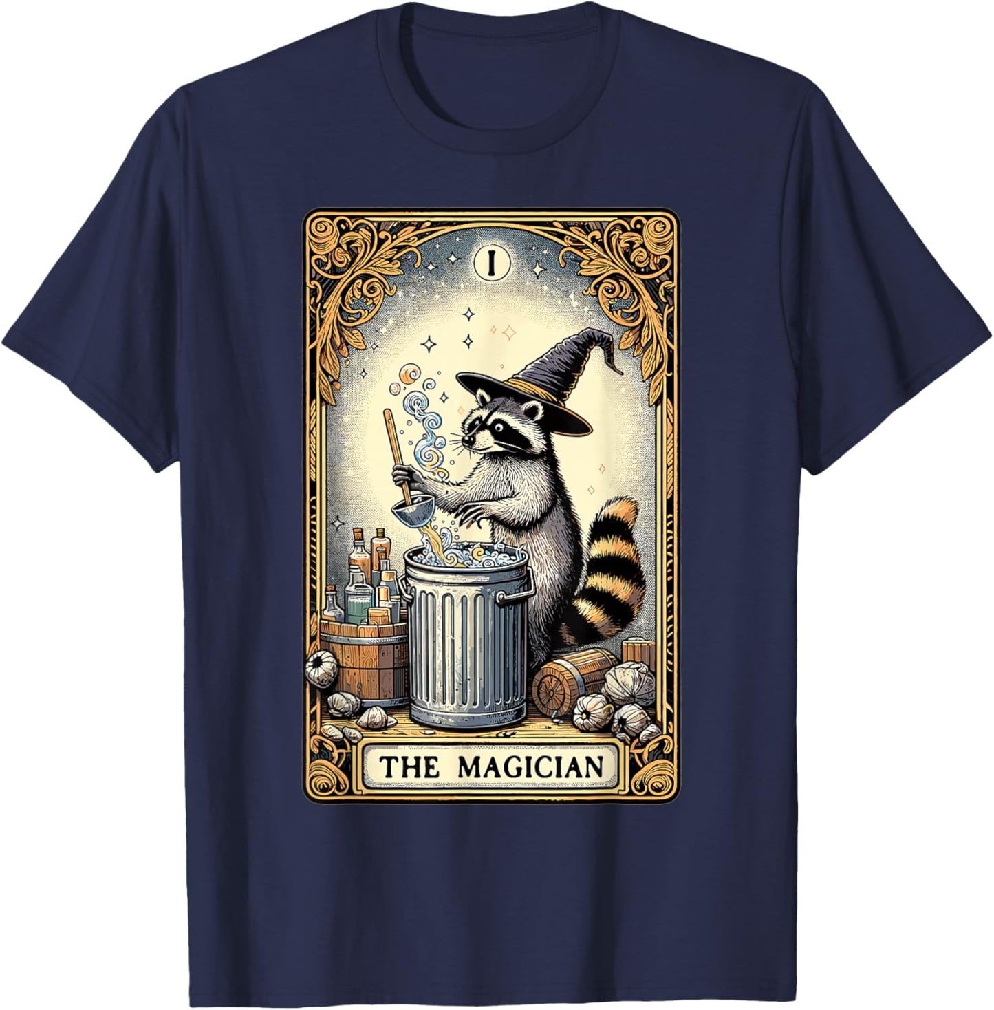 Tarotkarte Waschbär der Magier Hexerei Okkulter Waschbär T-Shirt - T-Shirt | Navy