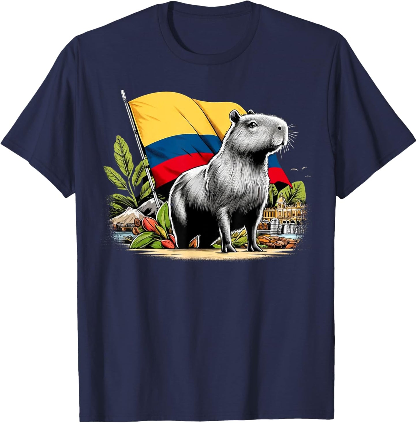 Proud Colombian Capybara Colombia Flag - National Day T-Shirt - T-Shirt | Navy