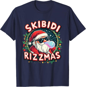 Skibidi Rizzmass Celebration Merry Christmas Funny Santa T-Shirt - T-Shirt | Navy