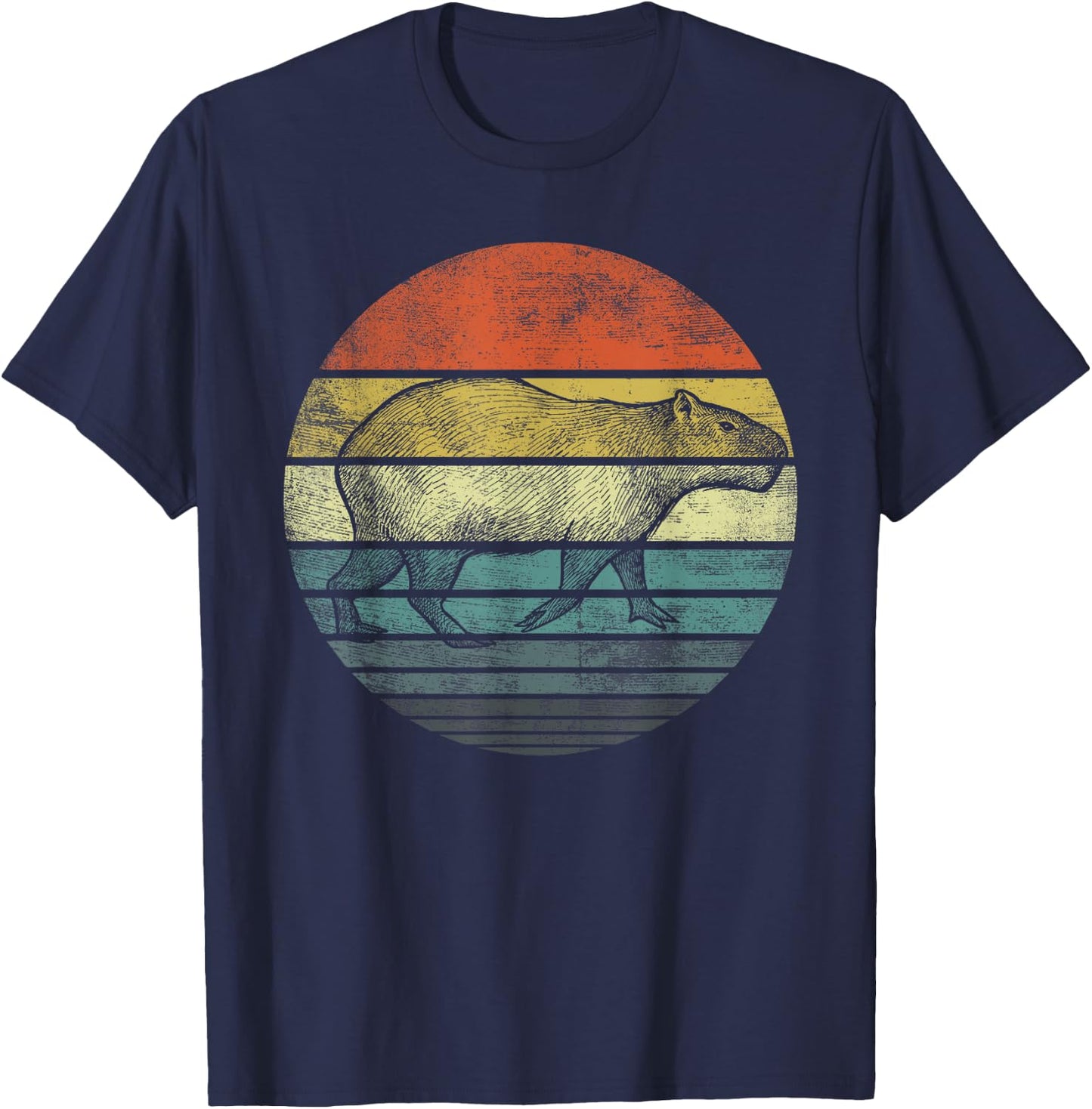 Capybara Gifts Retro Sunset Animal Lover Capybara Silhouette T-Shirt - T-Shirt | Navy