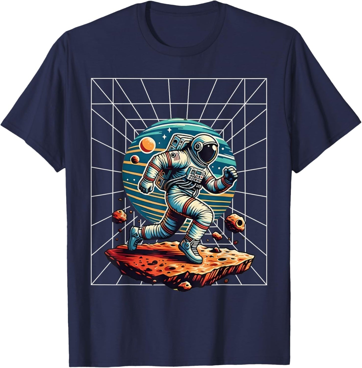 Astronaut Running in Space Cosmic Kid Galaxy Adventure Lover T-Shirt - T-Shirt | Navy