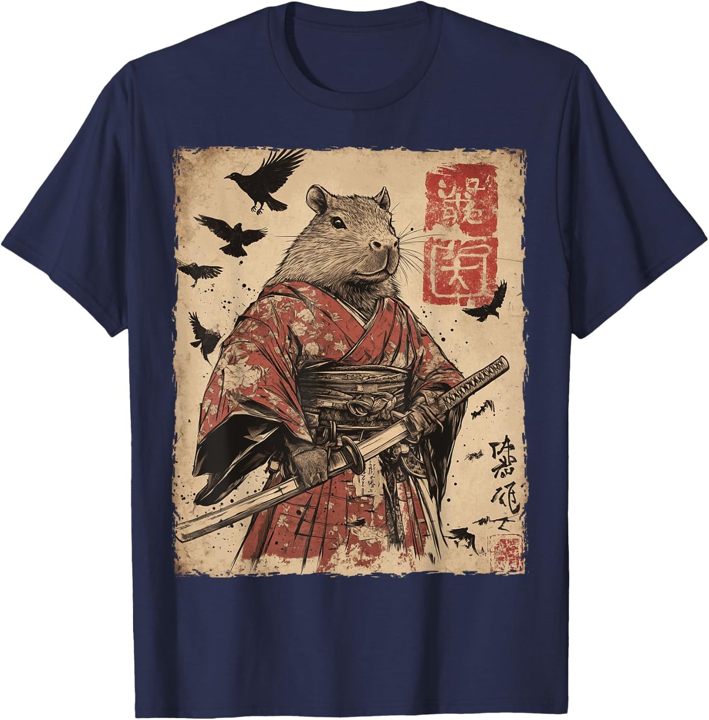 Capybara Samurai Graphic Japanese Warrior Anime T-Shirt - T-Shirt | Navy