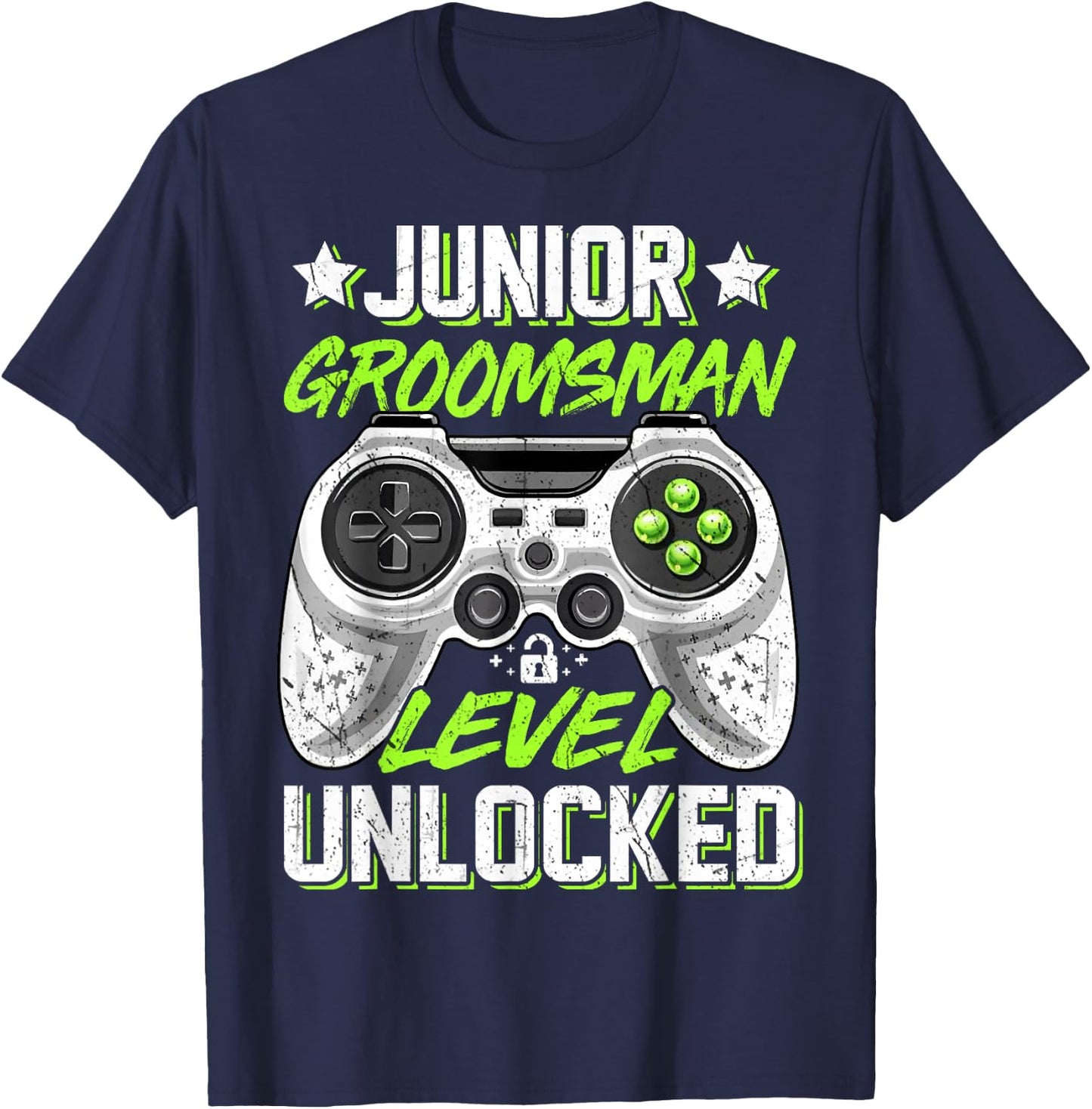 Gamer Junior Groomsman Level Unlocked Video Gaming Wedding T-Shirt - T-Shirt | Navy