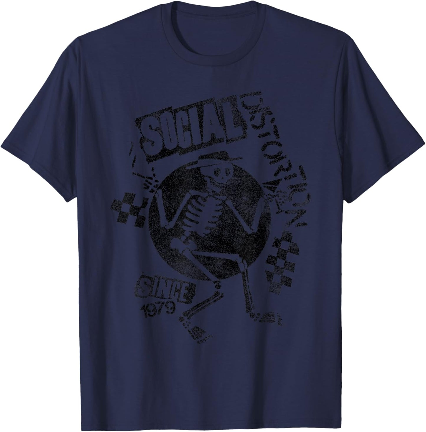 Offizielles Social Distortion Black Spray Skelly T-Shirt - T-Shirt | Navy