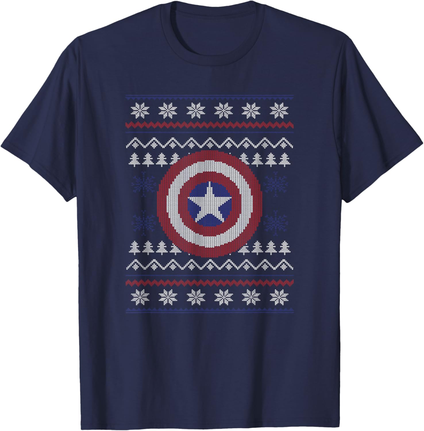 Marvel Christmas Captain America Shield Ugly Sweater T-Shirt - T-Shirt | Navy