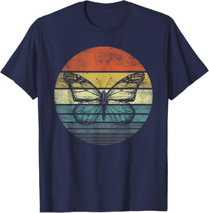Butterfly Lover Gifts Retro Sunset Insect Monarch Entomology T-Shirt - T-Shirt | Navy