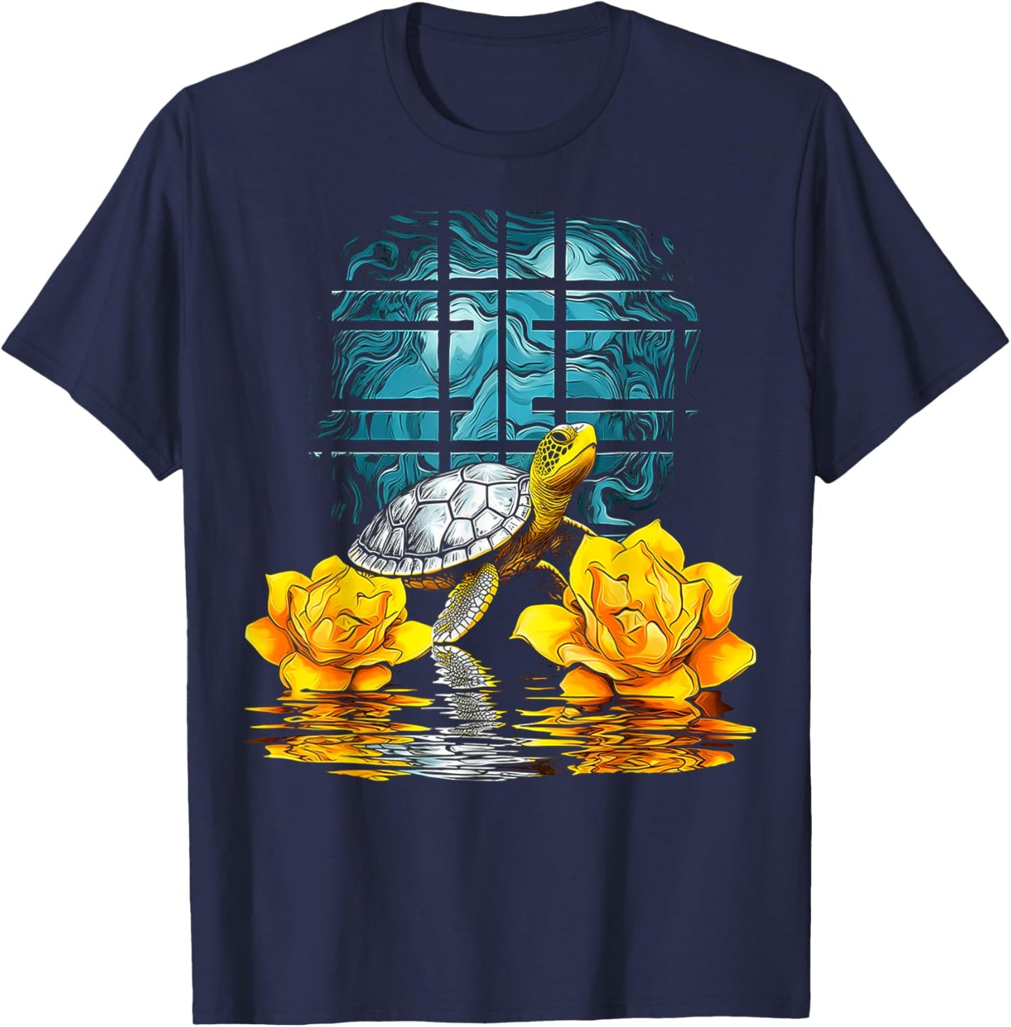 Turtle Flowers Animal Art Geometric Artwork Turtle T-Shirt - T-Shirt | Navy