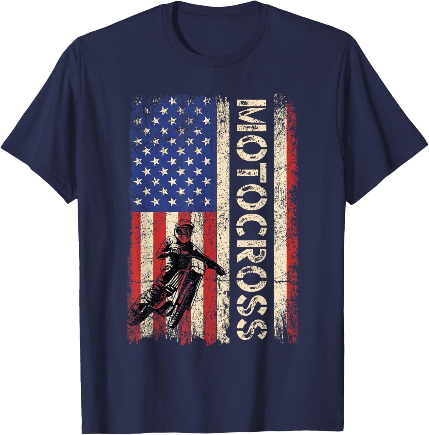 Motocross Dirt Bike American USA Flag Shirt Biker Men T-Shirt - T-Shirt | Navy