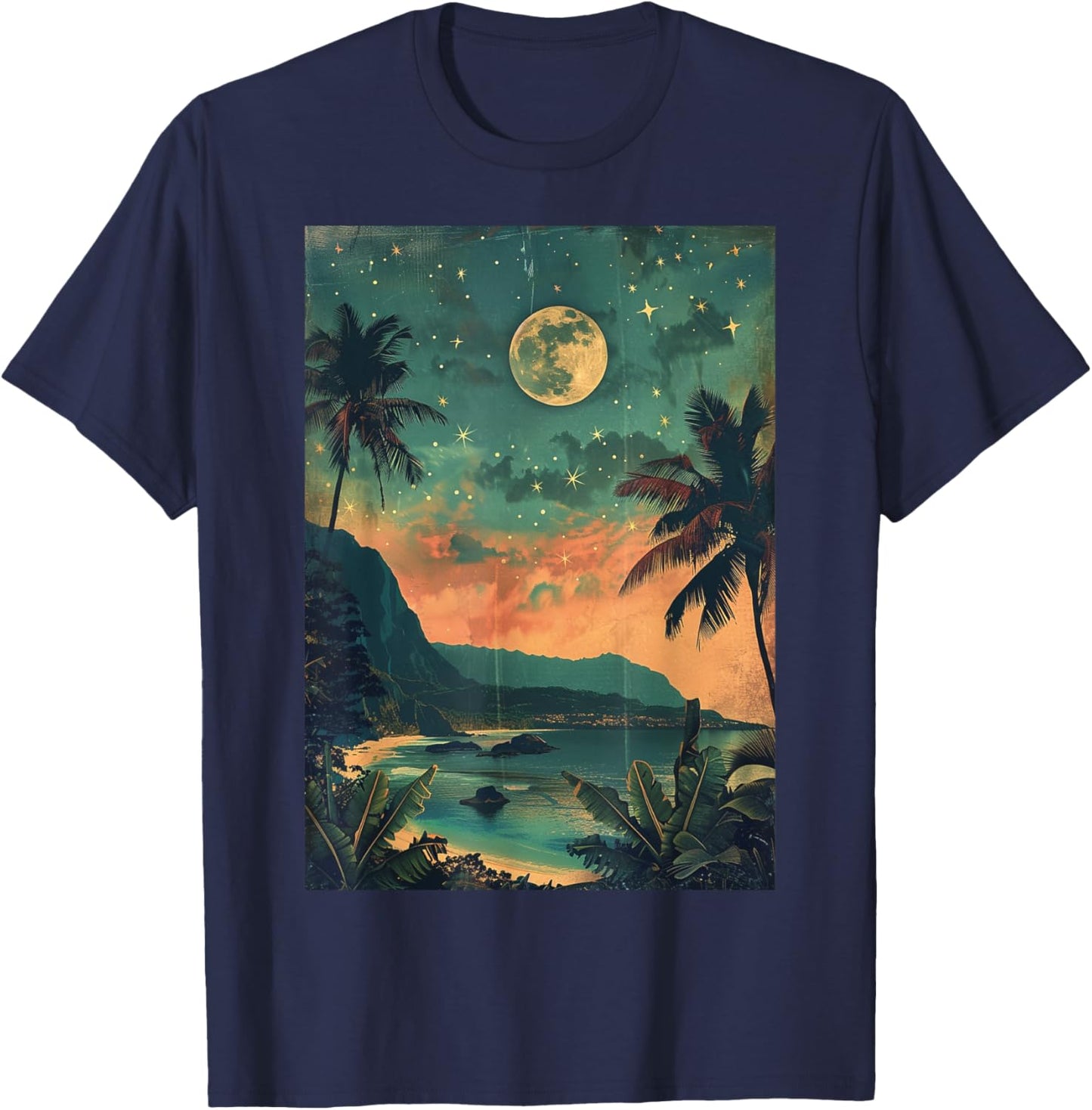 Vintage Hawaii Travel Kauai Beach Nature Scenery Men Women Kids T-Shirt - T-Shirt | Navy