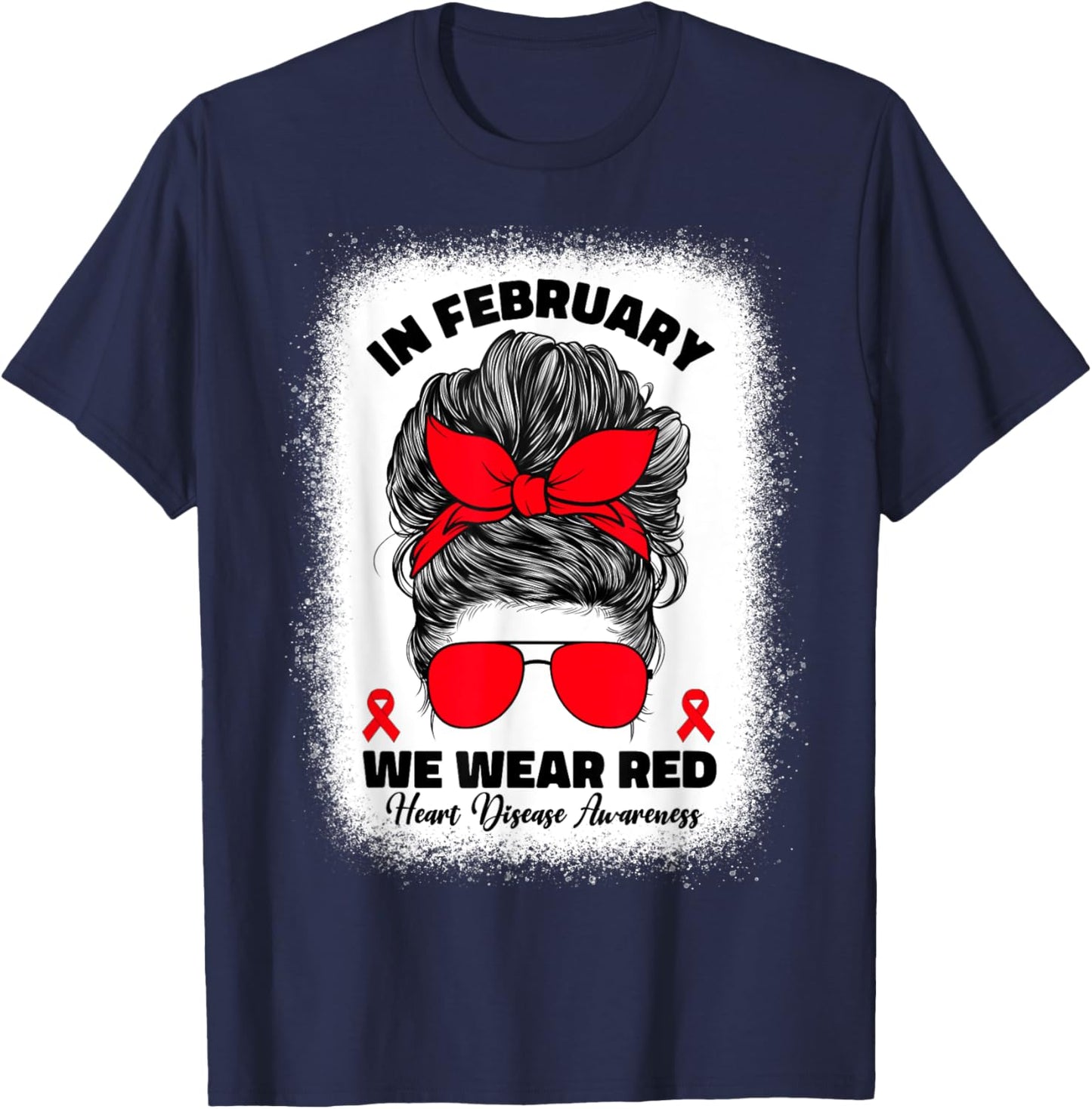 In February We Wear Red Heart Disease Awareness T-Shirt - T-Shirt | Navy
