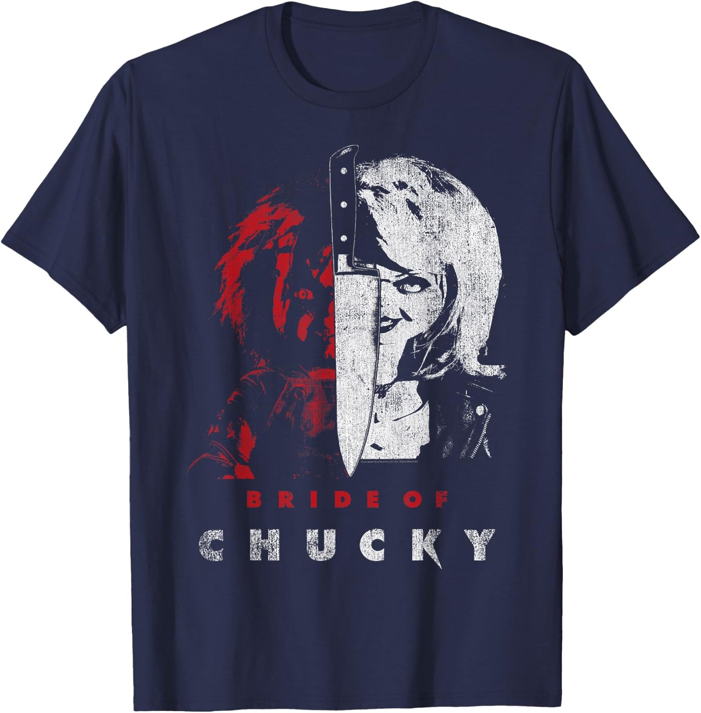 Child's Play Bride of Chucky Split Portrait T-Shirt - T-Shirt | Navy