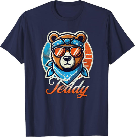 Teddy First Name T With Glasses Personalized Vintage T-Shirt - T-Shirt | Navy