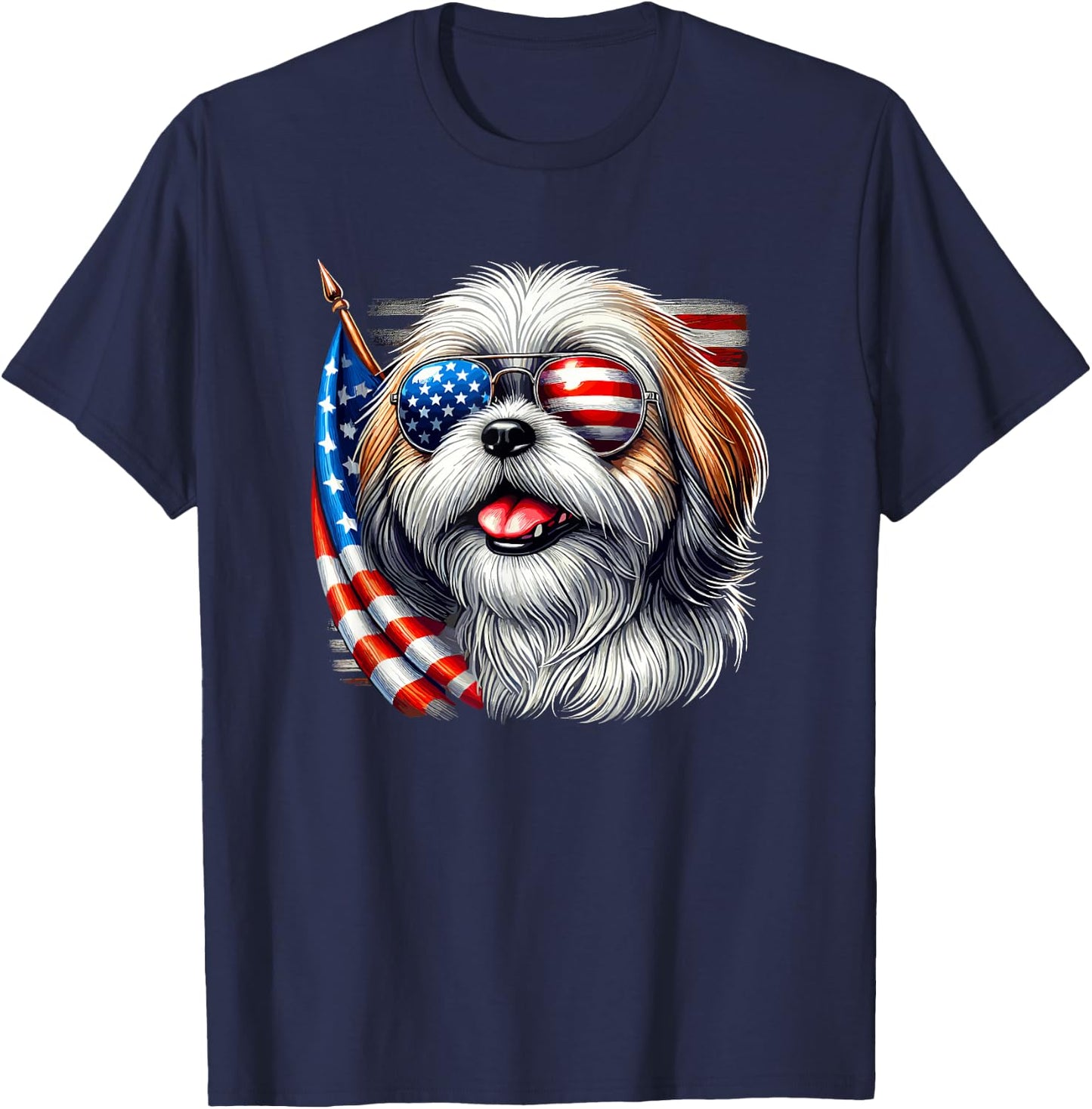 American USA Flag Shih Tzu Shih Tzus 4th Of July Patriotic T-Shirt - T-Shirt | Navy