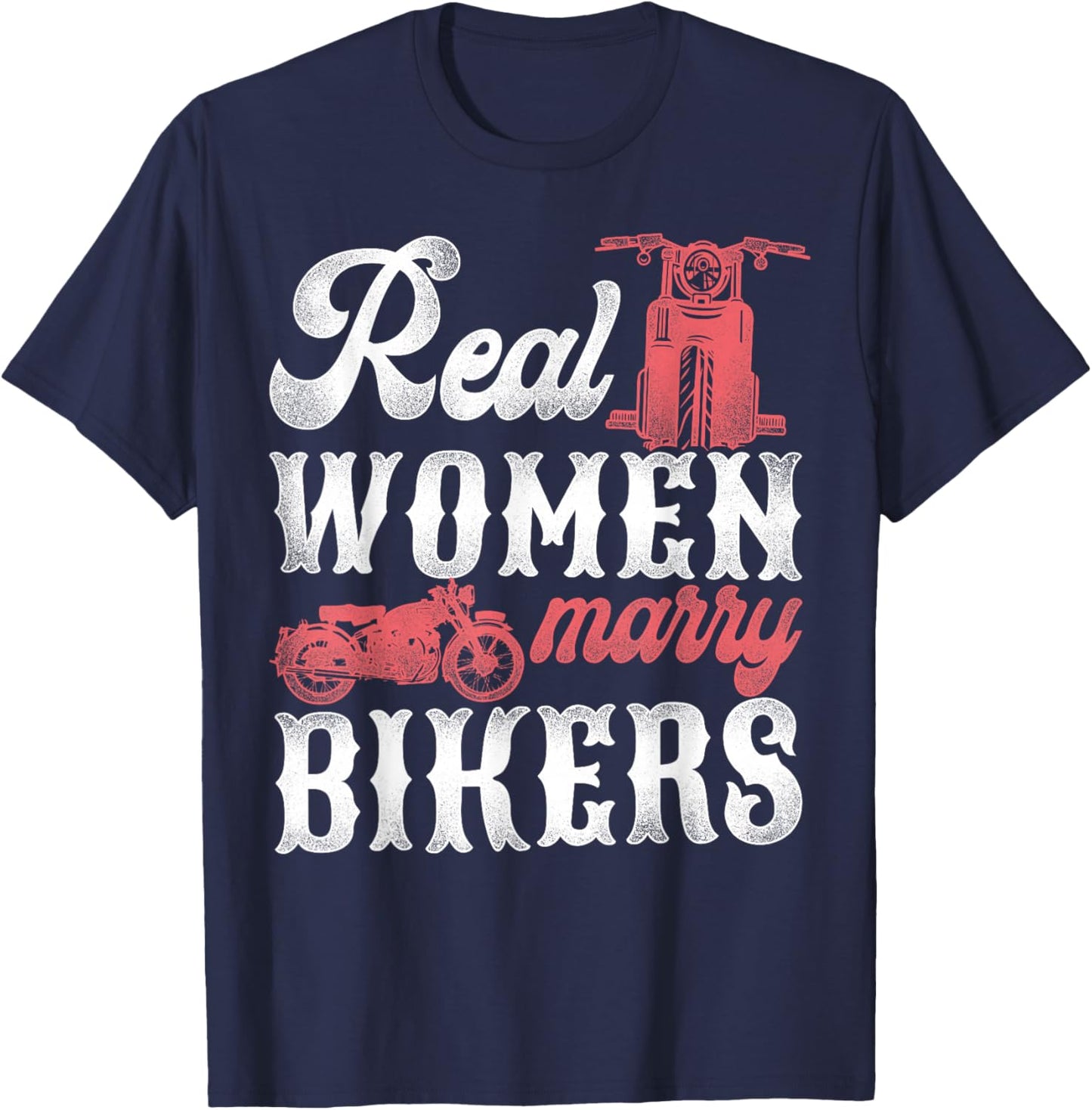 Classic Motorcycle Biker Husband Wife Wedding Marriage Real T-Shirt - T-Shirt | Navy
