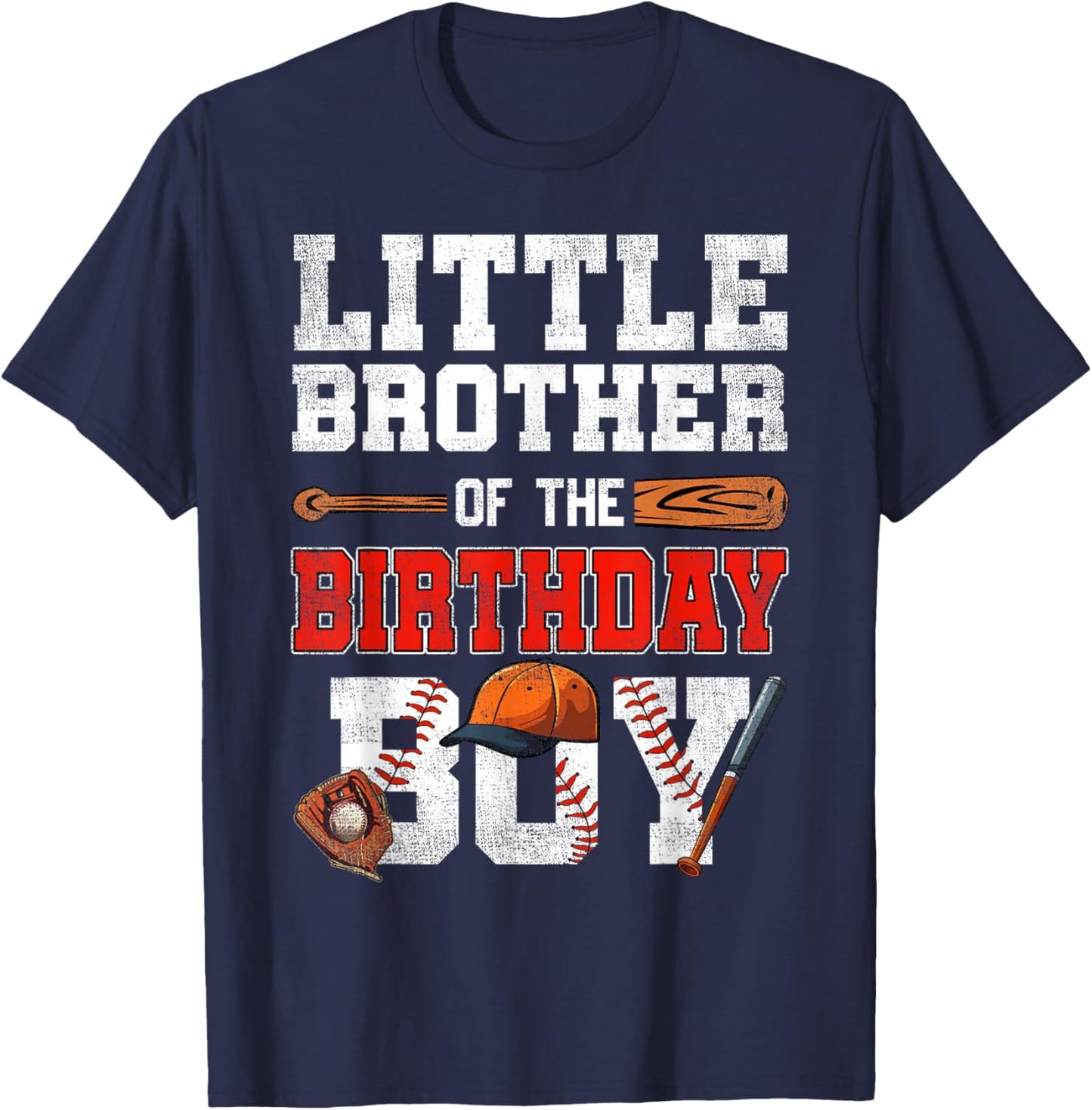 Little Brother Of The Birthday Boy Baseball Bday Family T-Shirt - T-Shirt | Navy