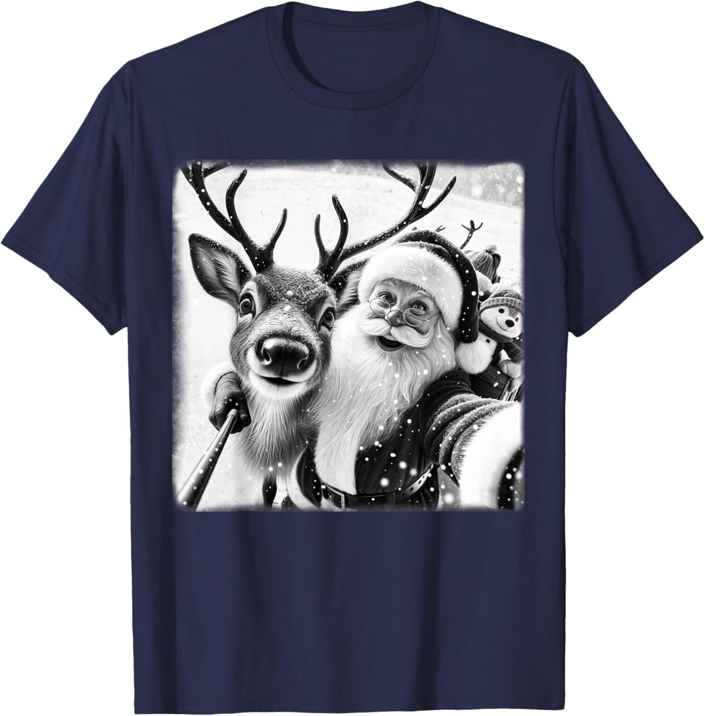 Funny Reindeer Selfie Christmas Santa Claus Xmas Cute Santa T-Shirt - T-Shirt | Navy