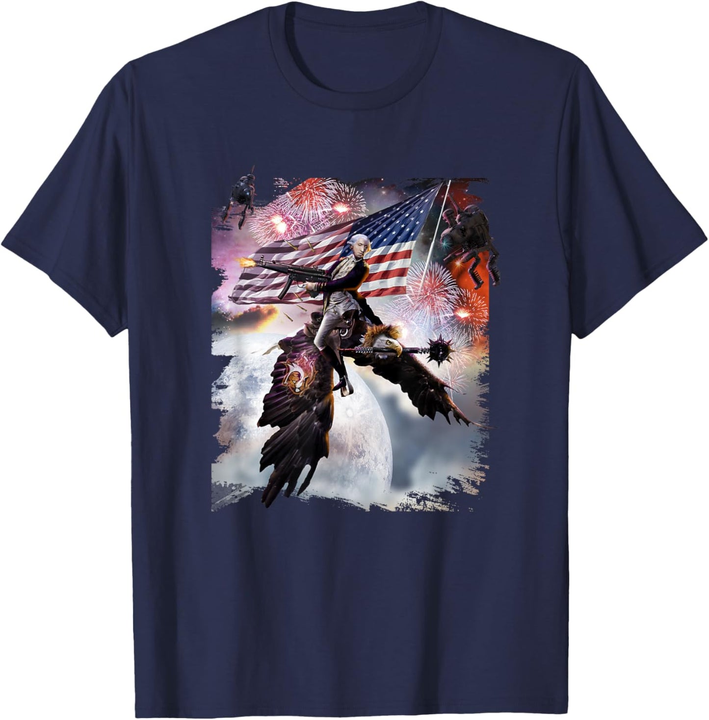 George Washington Riding Eagle American Patriotic Funny T-Shirt - T-Shirt | Navy