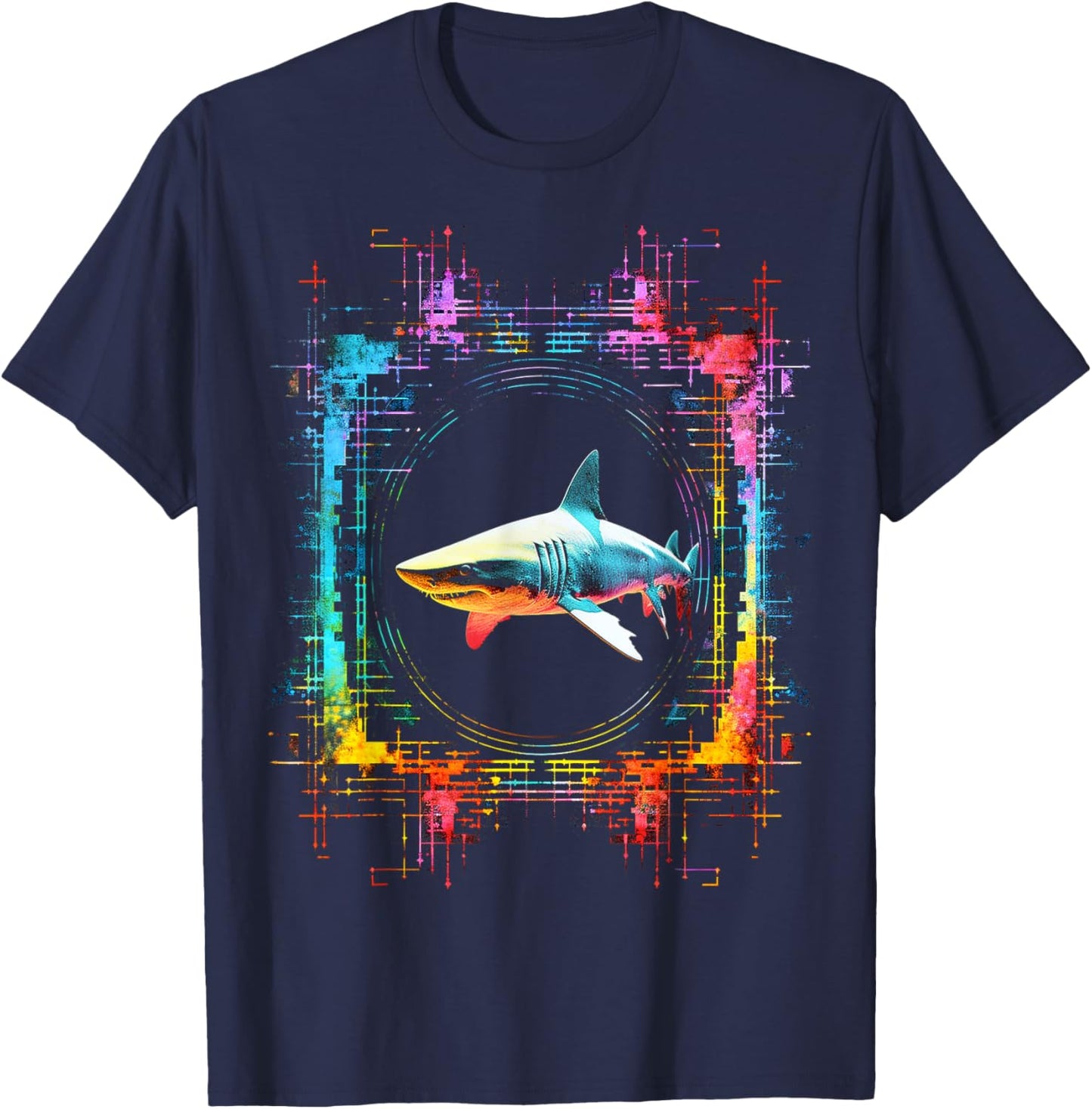 Shark Mandala Abstract Animal Art Colorful Graphic Shark T-Shirt - T-Shirt | Navy