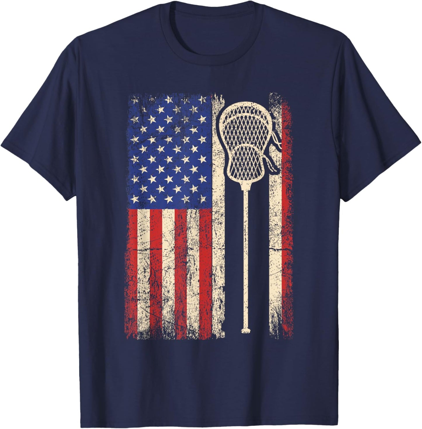 Lacrosse American US Flag Sport Team Sticks Men 4th of July T-Shirt - T-Shirt | Navy