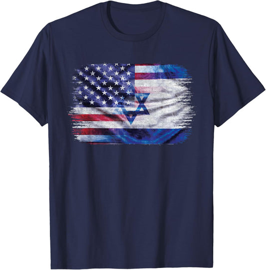 Israeli American Flag Pride Israel USA T-Shirt - T-Shirt | Navy