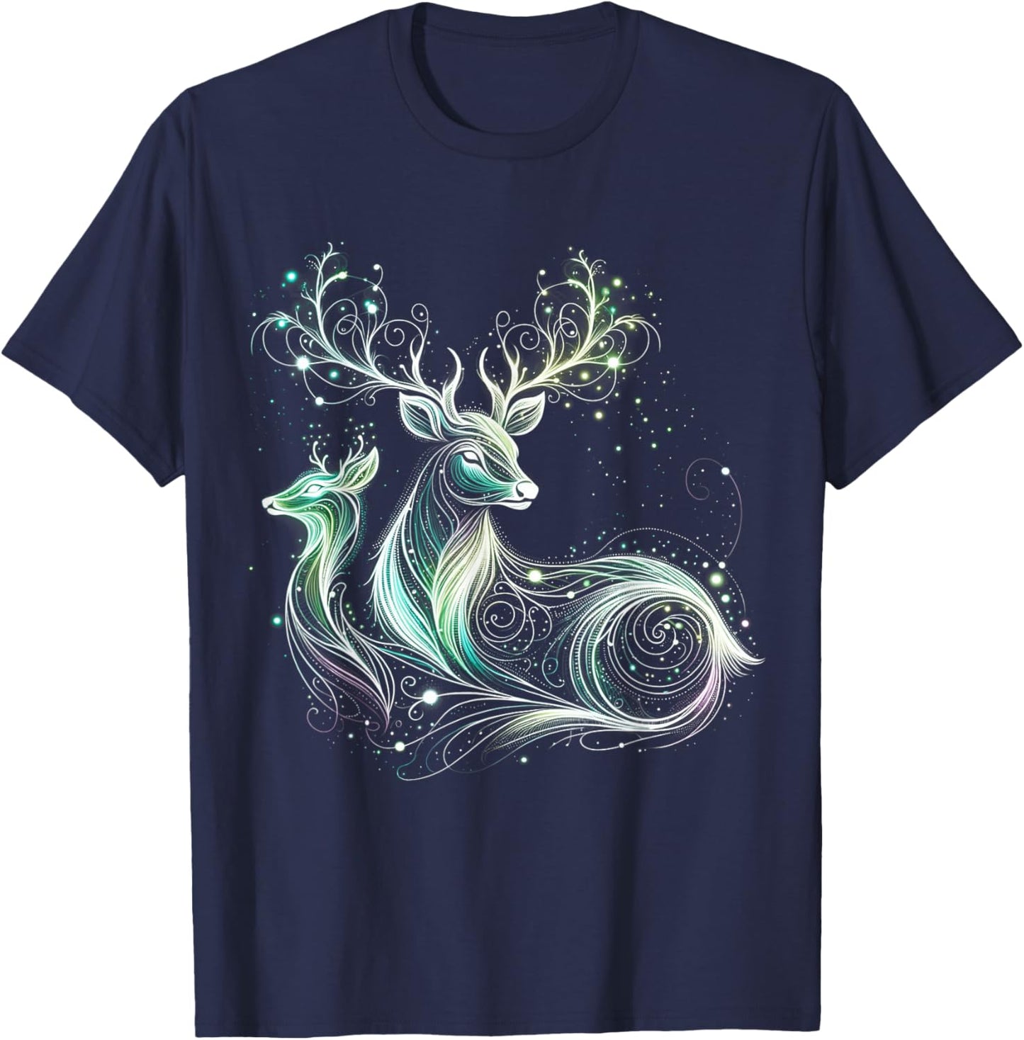 Bright Forest Deer - Ethereal Nature Magic Women T-Shirt - T-Shirt | Navy