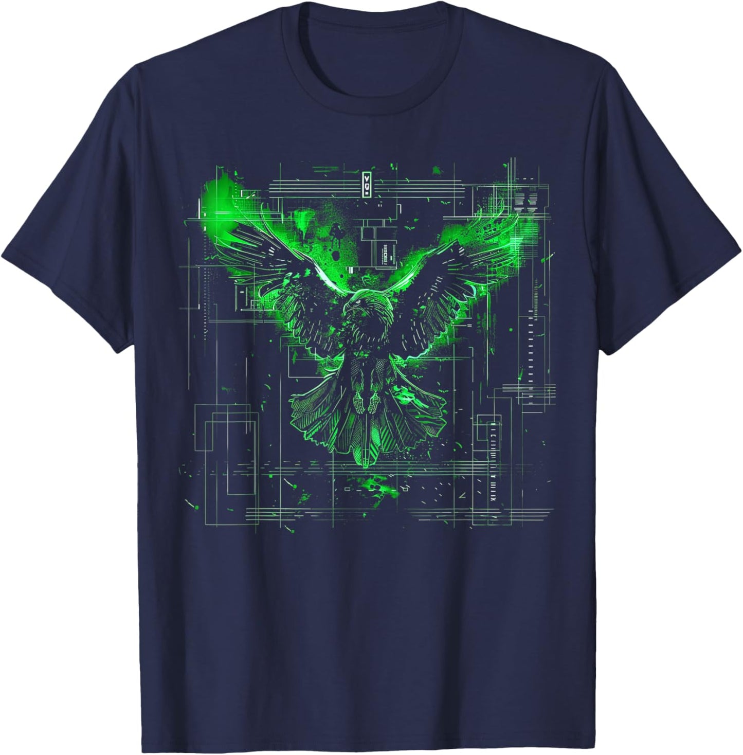 Minimalistische Cyberpunk Fantasy Adler Arkane Grün Japanische Kunst T-Shirt - T-Shirt | Navy