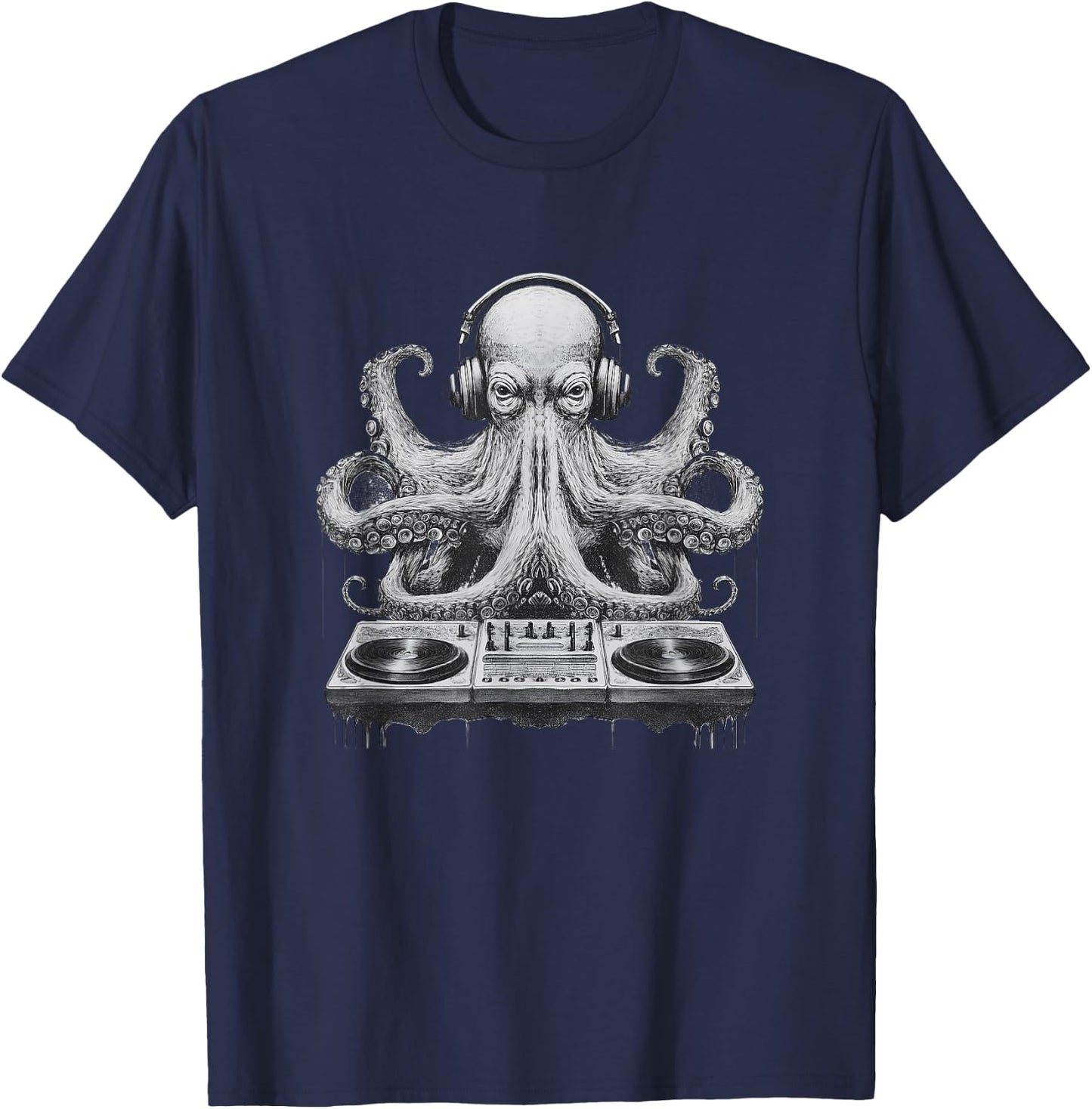 Octopus DJ Partying Kraken Tentacles Rave Festival Party T-Shirt - T-Shirt | Navy