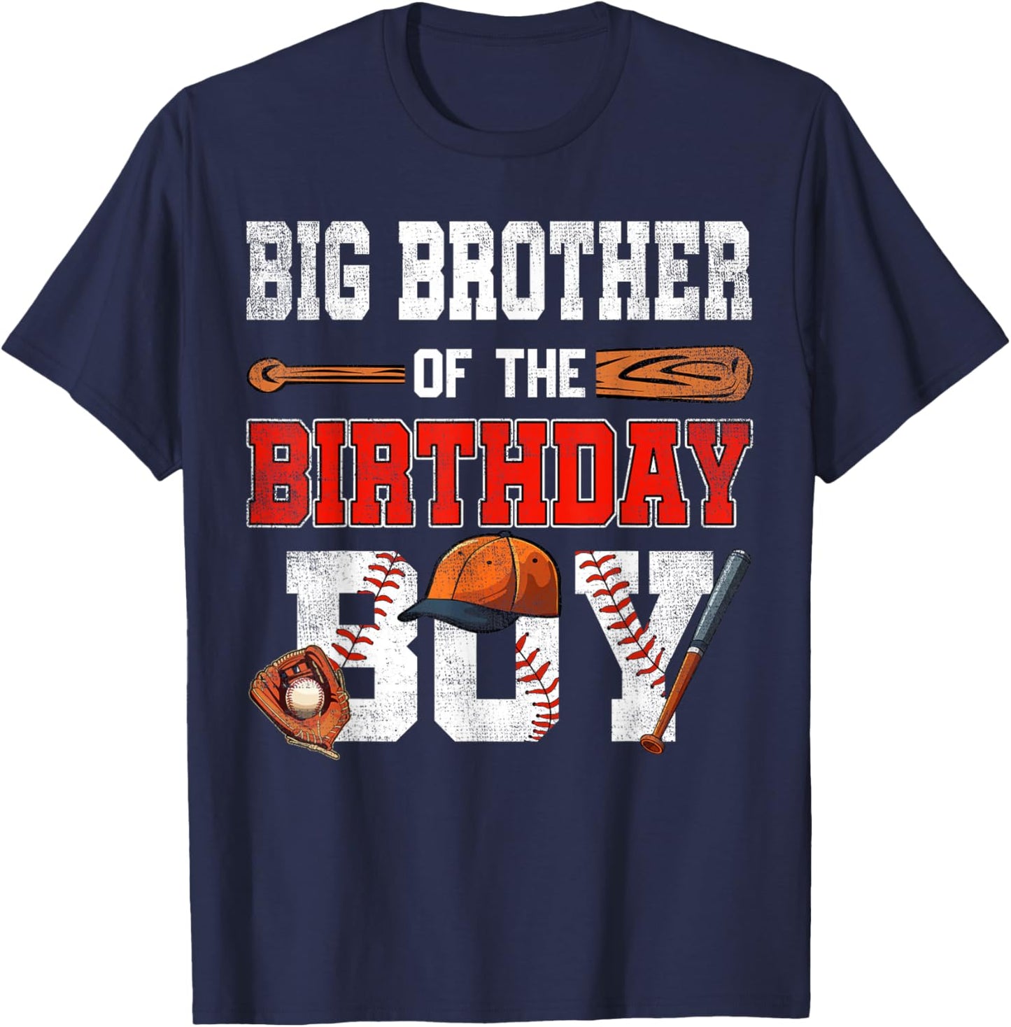Big Brother Of The Birthday Boy Baseball Bday Family T-Shirt - T-Shirt | Navy