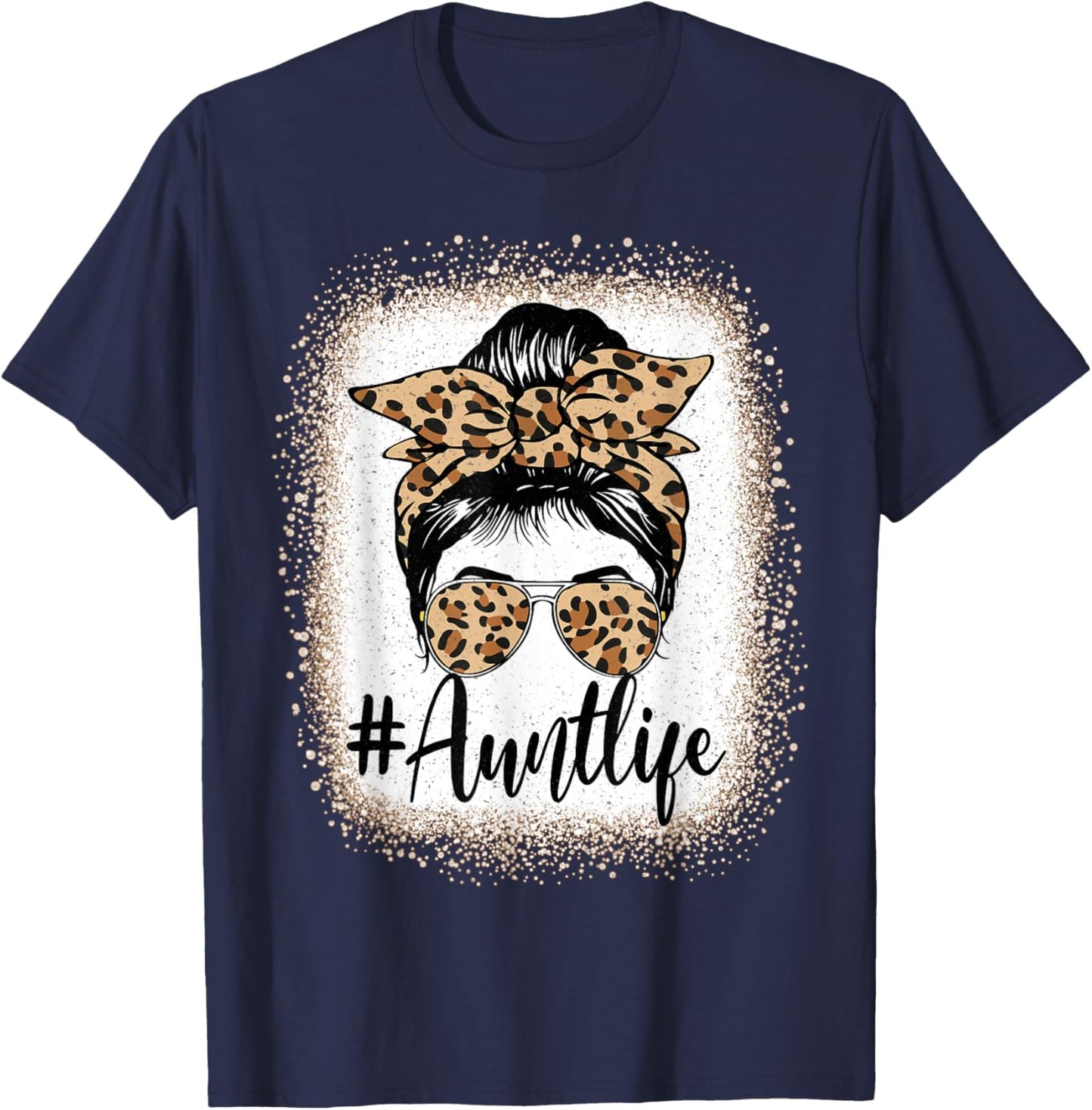 Aunt Life Women Messy Bun Aunt Baby Announcement Mothers Day T-Shirt - T-Shirt | Navy