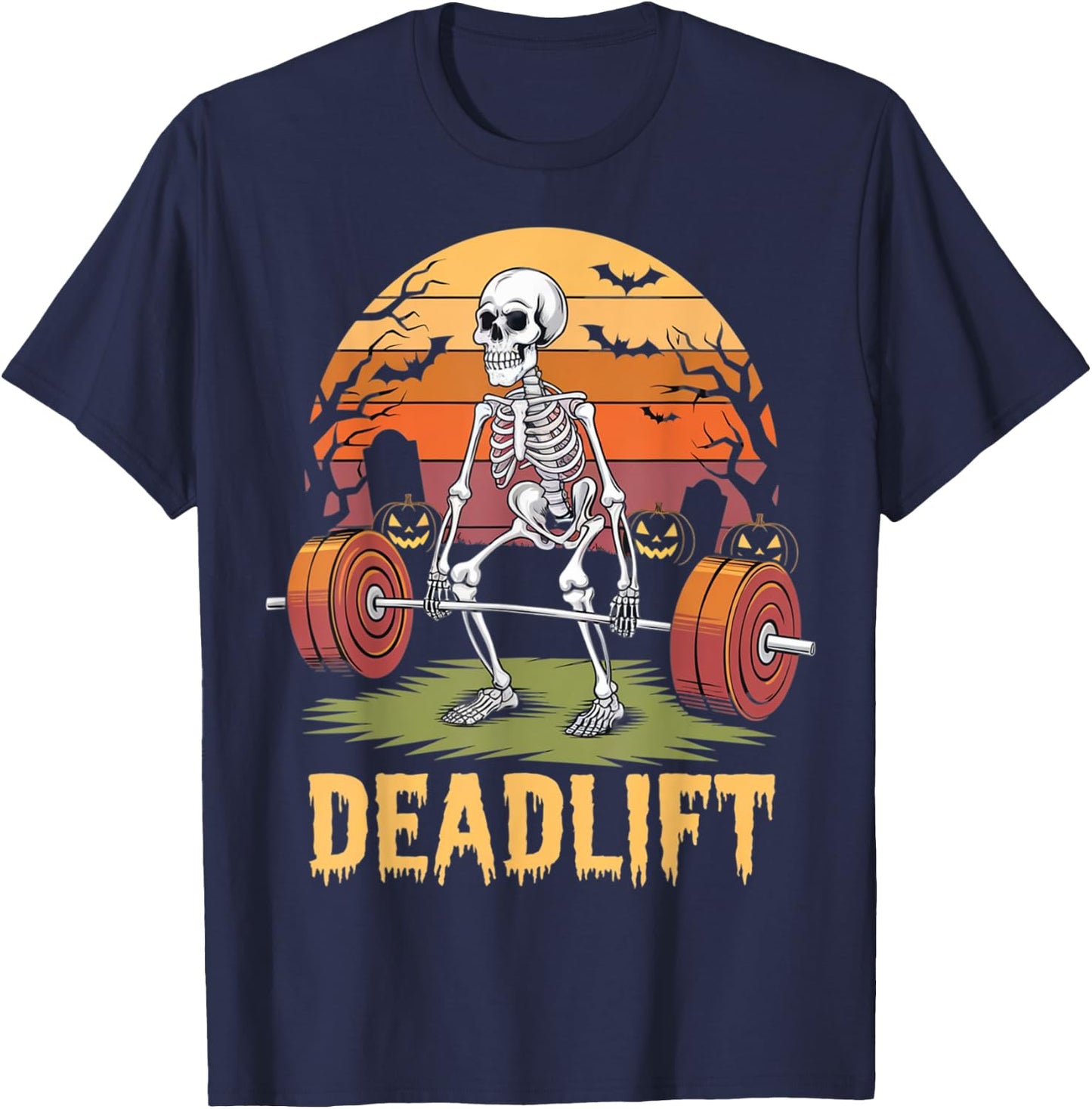 Halloween Deadlift Skeleton Gym Workout Weight Lifting T-Shirt - T-Shirt | Navy